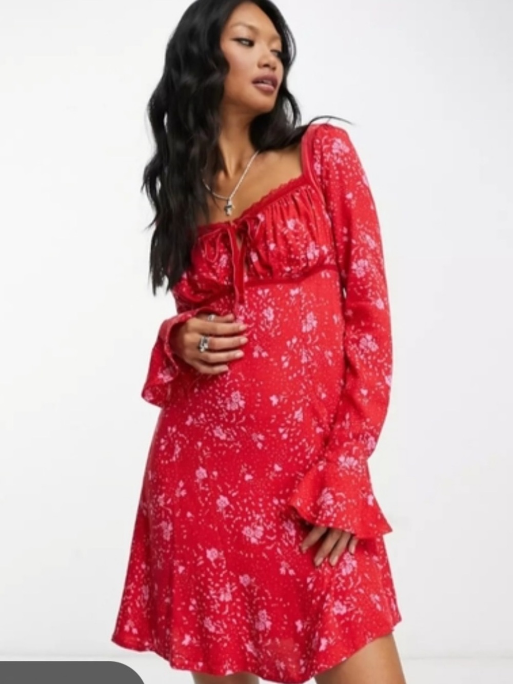 Free People Red Velvet Tie-Back Mini Dress
